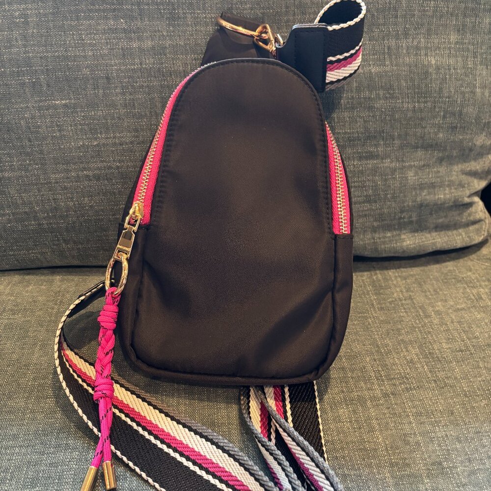 Ahdorned Nora Nylon Sling Crossbody Bag with Detachable Strap Black